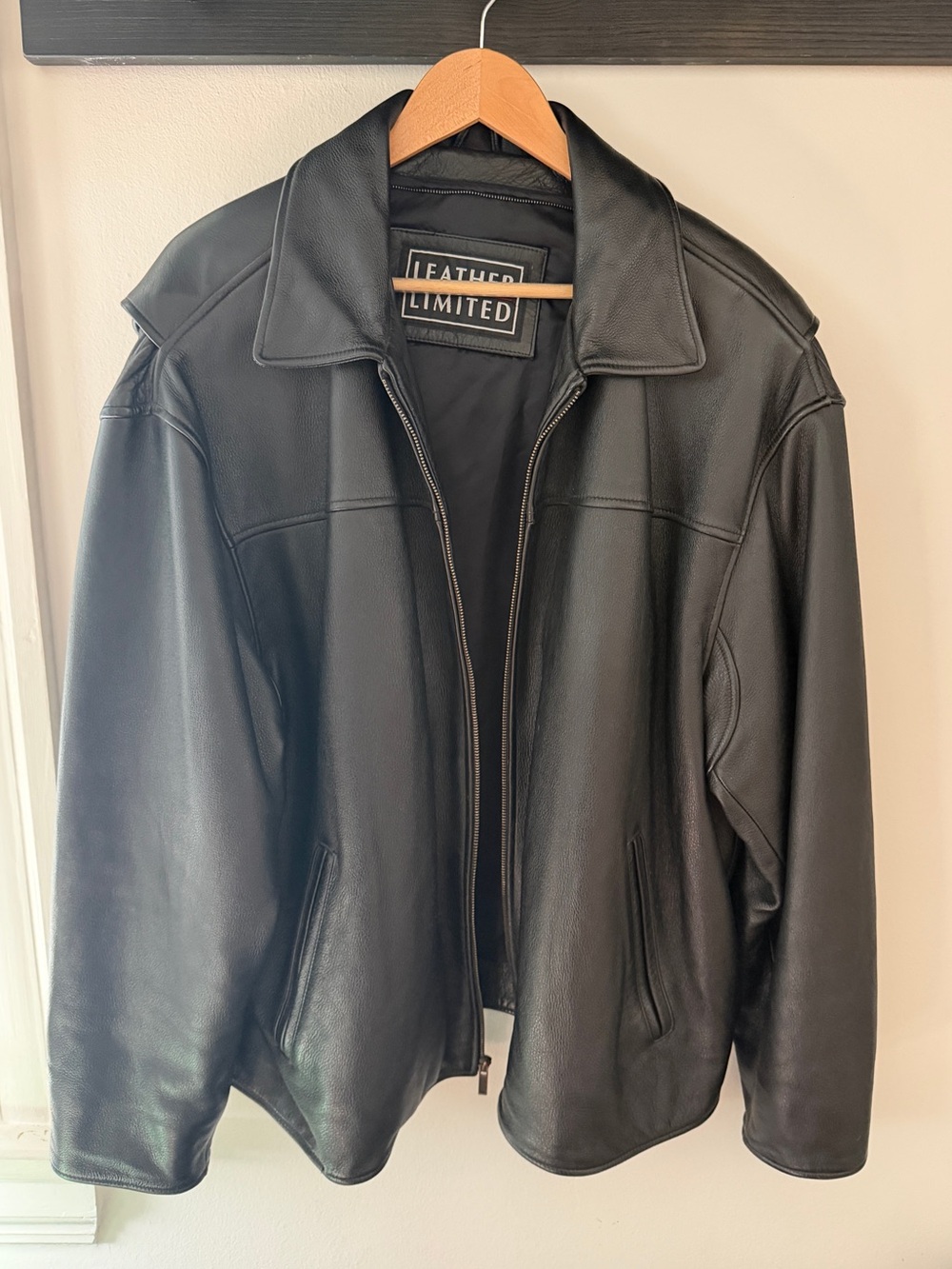 Leather Limited Black Full Zip Heavyweight Leather Bomber Jacket